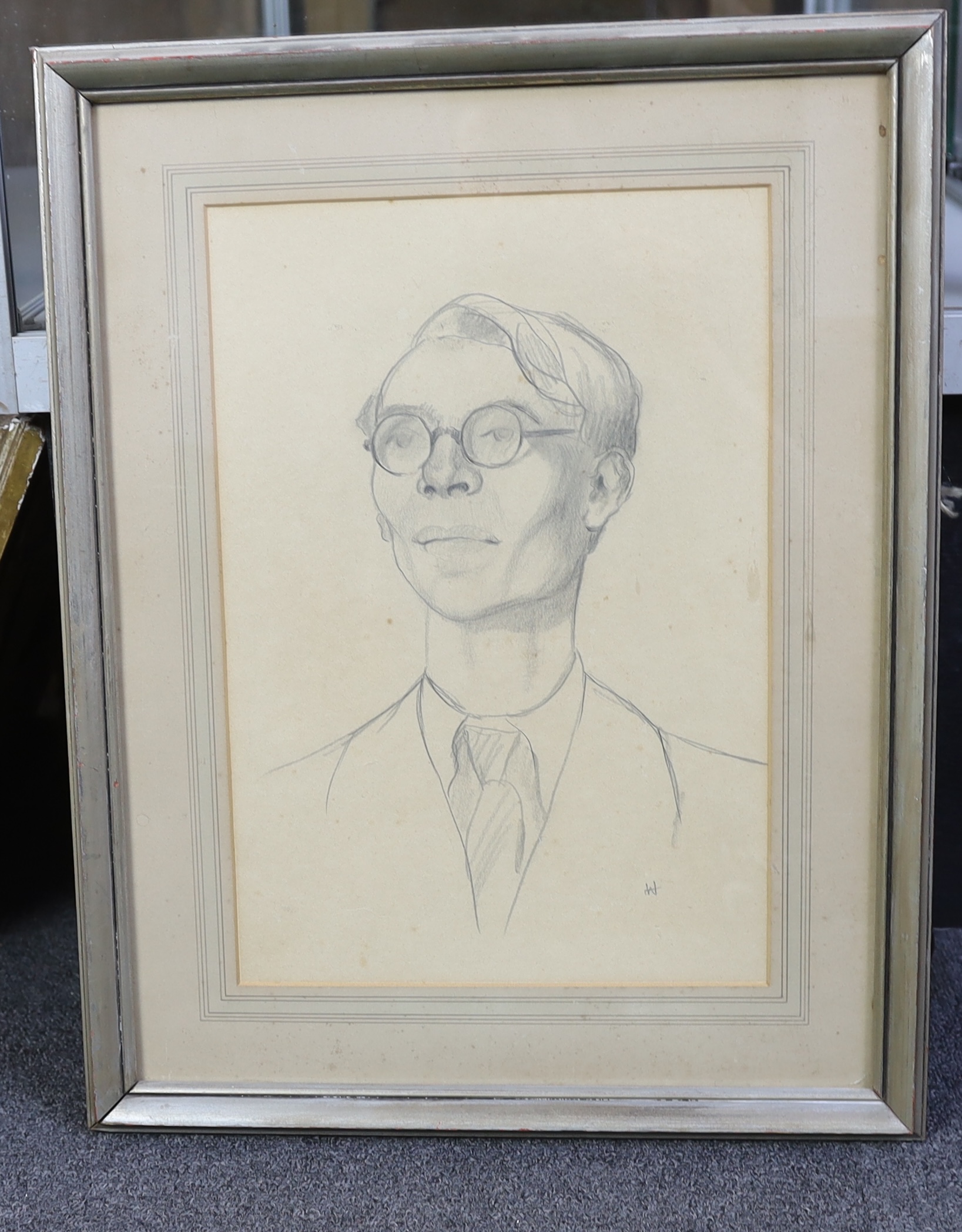 Alfred Aaron Wolmark (British, 1877-1961), Self portrait, pencil on off white paper, 40 x 27cm